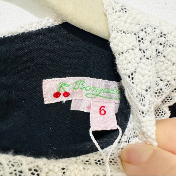 Bonpoint Kids little girls 100% cotton lace Peter pan collar black Dress NEW - Picture 8 of 9